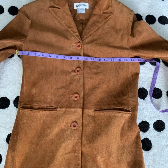 Vintage Bagatelle Camel Suede Leather Long Midi Overcoat Blazer Trench Coat - Picture 12 of 16